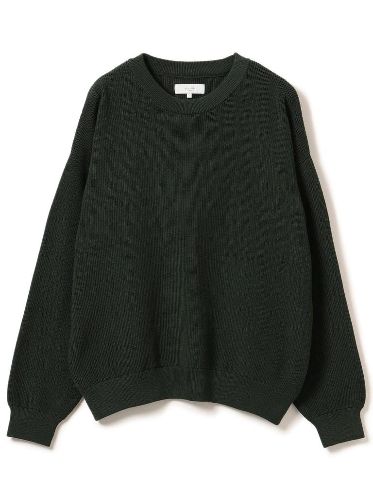 B:MING LIFE STORE by BEAMS Men's 12-Gauge Long Sleeve Crew Neck Knit, Single Rib, Wide Fit, Green, Size S_92150361286