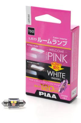 PIAA LED תא פנימי עם פריחת הדובדבן הוורודה Welcome T10 x 1 LER144 מנורה/מנורת תא מטען, ורוד+, 6600K, תכונה, 12V, 2W, 120lm, 31, יחידה,