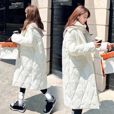 Women's Autumn And Winter Loose Fitting Long Sleeved Cotton Jacket Long Cotton Coat Contrasting Color Thickened Solid Color Jacket