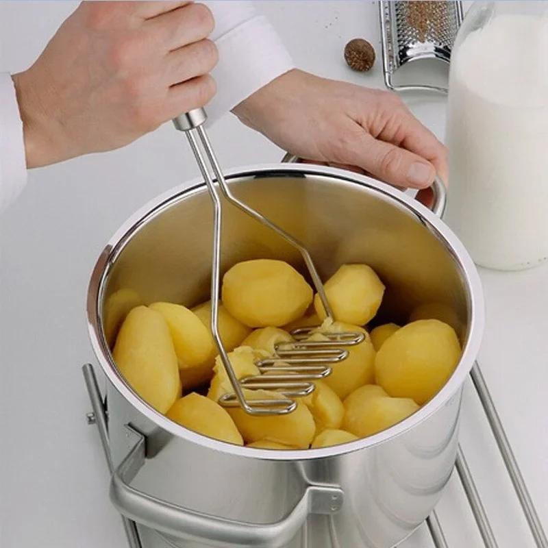 Stainless Steel Potato Masher Press – Heavy-Duty Manual Tool for Mashing Potatoes, Vegetables, Fruits – Kitchen Cooking Gadget
