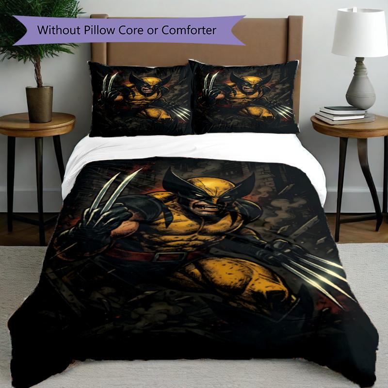3pcs Duvet Cover Set (1*Duvet Cover + 2*Pillowcase, Without Core), Wolverine Print Bedding Set, Bedroom Decor, All‑Season, Gift