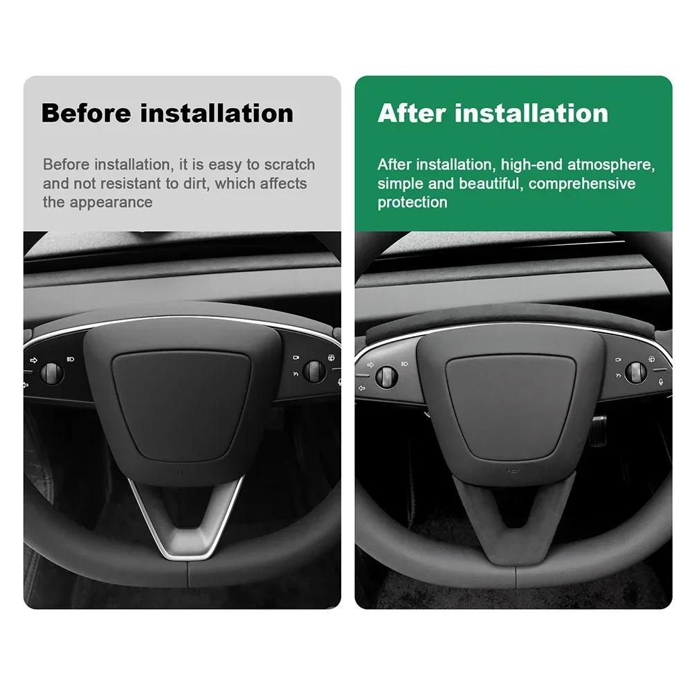 Italian Top Suede for Tesla Model 3 Highland 2025 Model Y Juniper 2025-Up Steering Wheel Trim Cover Protect Sticker Interior