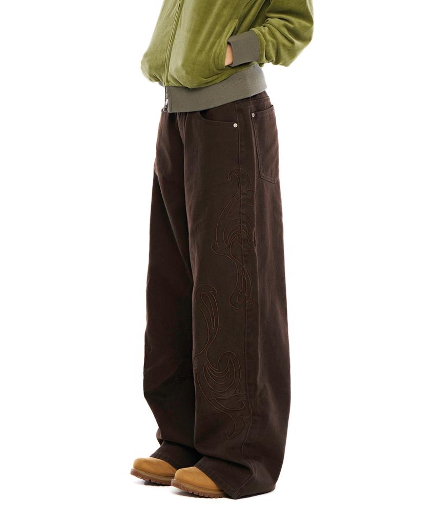 AAKAM Needlework Wave Cotton Pants (Brown)