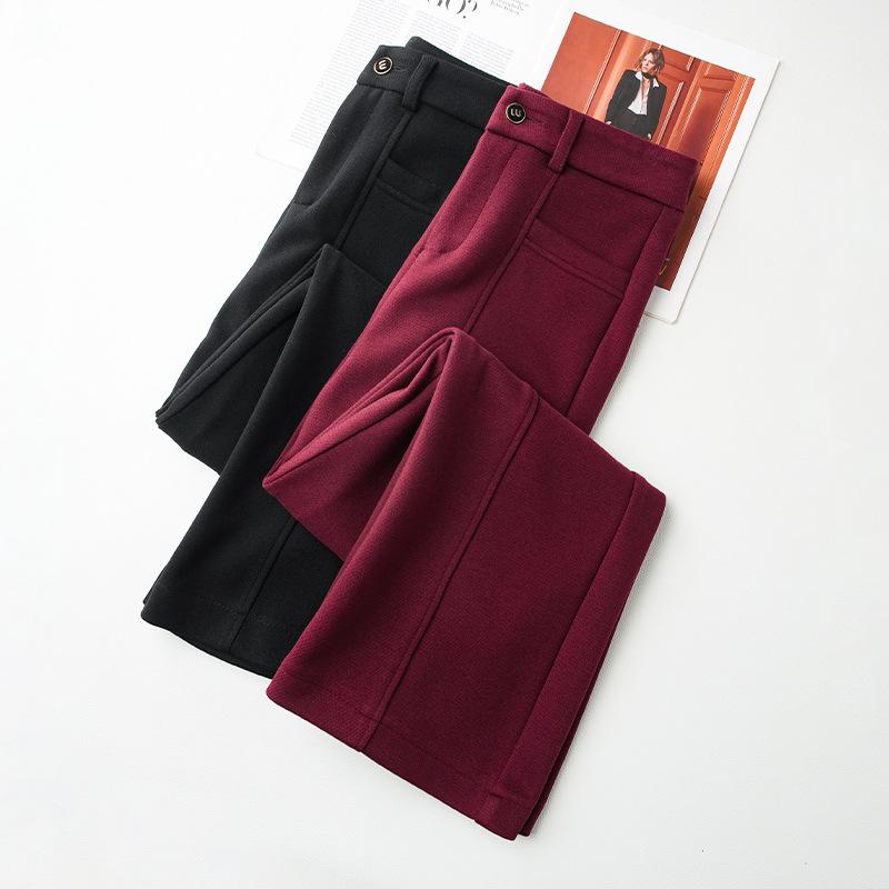 Ankola Women's Red High-Waisted Wide-Leg Velvet Pants - 2024 Autumn/Winter Slimming Casual Sweatpants