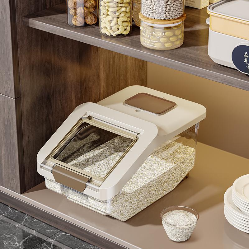 

Прозорий 50 цзінь харчовий контейнер для рису: Контейнер для зберігання продуктів на кухні, захищений від комах та вологи, для круп та борошна.