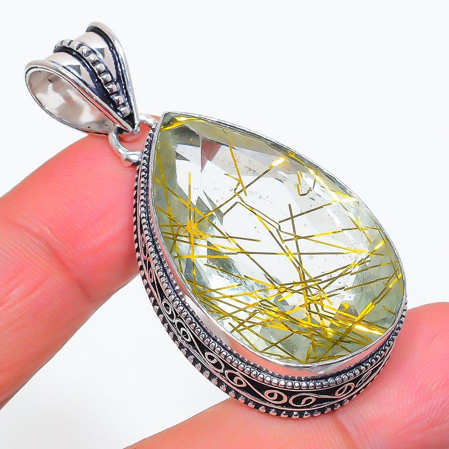 

Подвеска из стерлингового серебра 925 пробы с натуральным золотым рутилом 2,09 дюйма E8m33