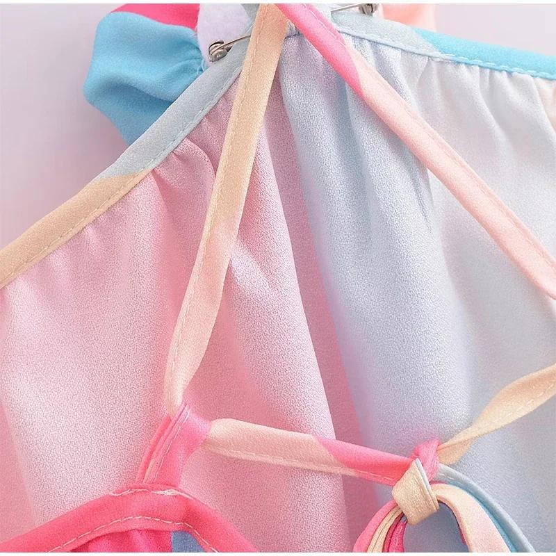 Цветное полосатое платье-халтер для женщин с 3D-цветком — фото 14