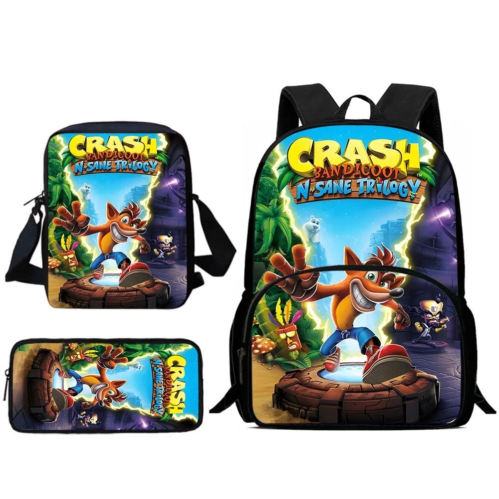 Child Backpacks Cartoon Crashs Bandicoots Shoulder Bag Pencil Case Pupil Large Capacity School Bags For Boys Girls Best Gift
