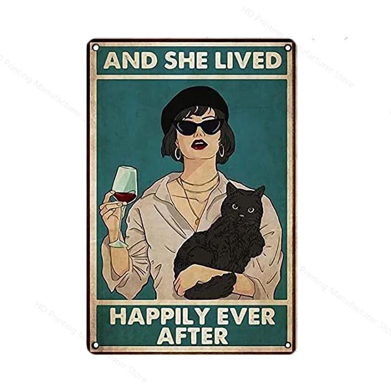 

Black Cat Women Metal Sign Vintage 30 *20cm Tin Plaque Coffee Yoga Bedroom Club Decoration Home Vintage Art Plate Wall Poster 20x30cm
