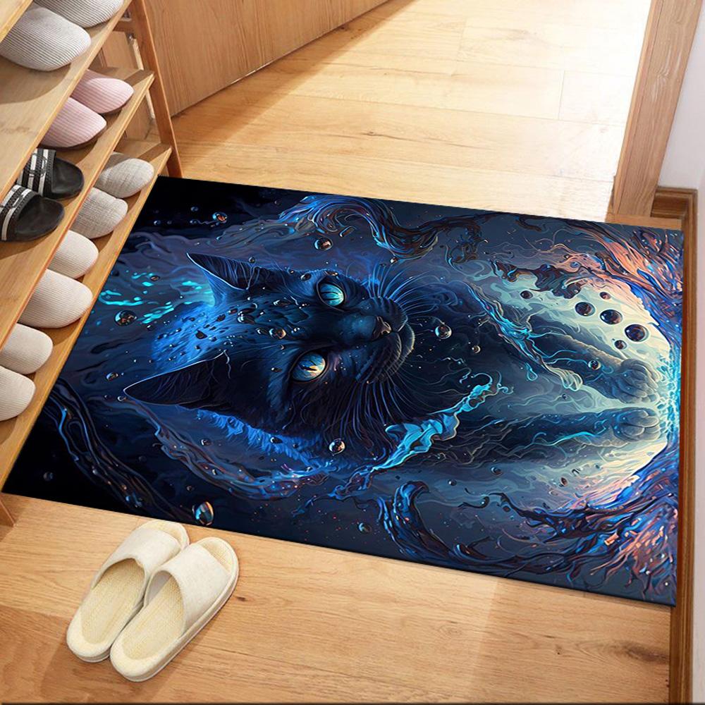 Black Cat In Stained Glass Floor Mats for Living Room, Bedroom and Room Decoration Are Suitable for Gifts.