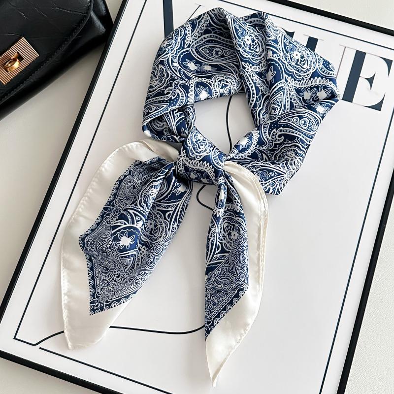 70x70cm Fashion Headbands Hijab Scarf For Women Paisley Print Neckerchief Silk Satin Bandana Head Tie Scarves Female Hairband