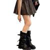 Cowhide Version! Black Trouser Boots European and American Fried Street Round Head Thick Heel Belt Buckle But Knee Fold Tall Knight Boots