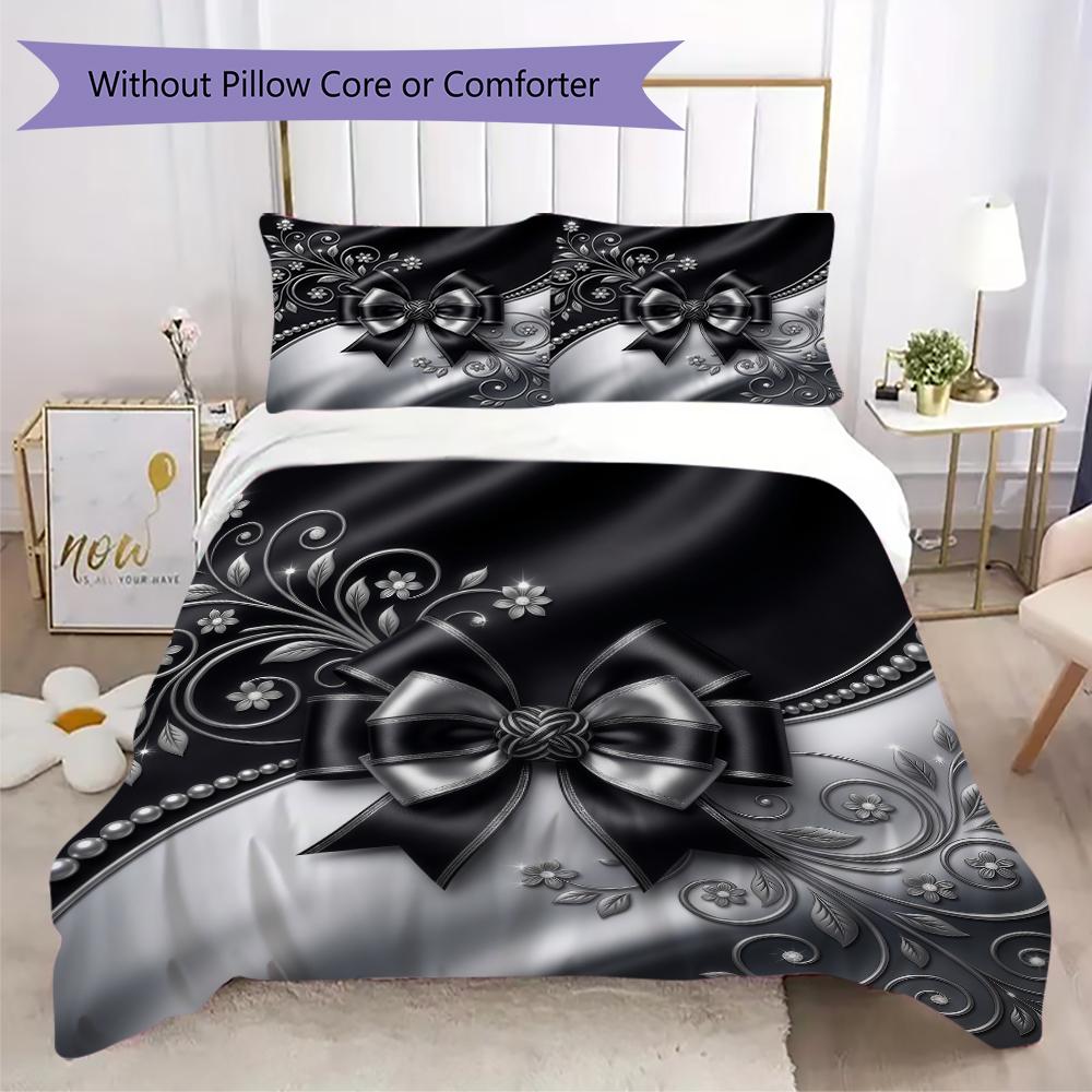 Elegant Bow Pattern Bedding Uilt Set Uilt Cover Pillowcase Home Decoration Birthday Gift (1 * Duvet Cover + 2 * Pillowcase Without Core)