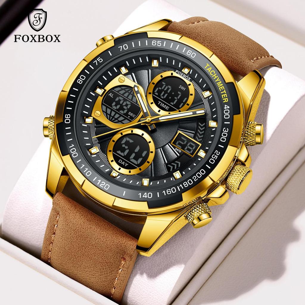 LIGE x FOXBOX Fashion Men Watch Luxury Original Military Sports Chronograph Watch Waterproof Clock Digital Men's Quartz Watch