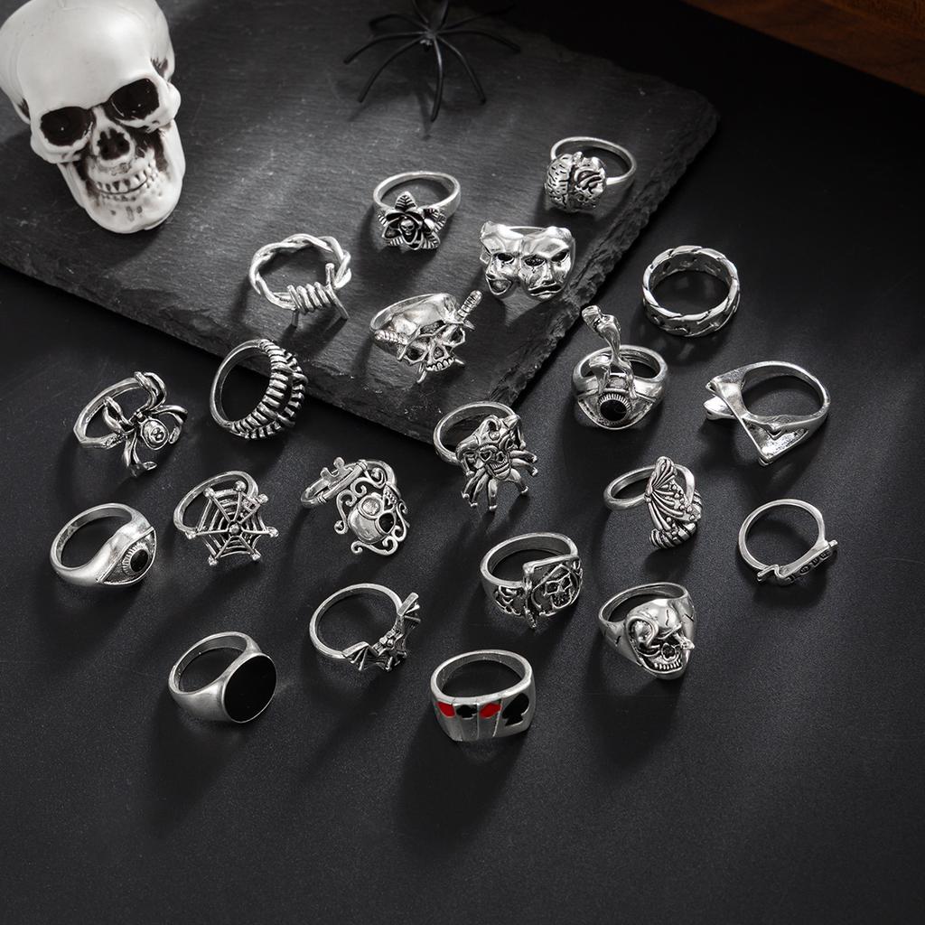 Hip-Hop Personality Dark Skull Ring Men's Trendy Fashion Niche Poker Ring Set Men's Jewelry