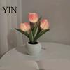 Decorative LED Tulip Lamp Flower Table Lamp, Battery Powered Artificial Night Light with Ceramic Pot, Floral for Bedroom Bedside Home Wedding