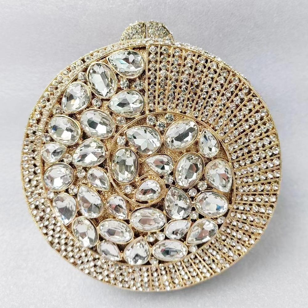 Gold/Silver Round Evening Bag Purse Rhinestone Bridal Clutch WHTUOHENG Formal Minaudiere Handbag For Women Party Dinner Handbags