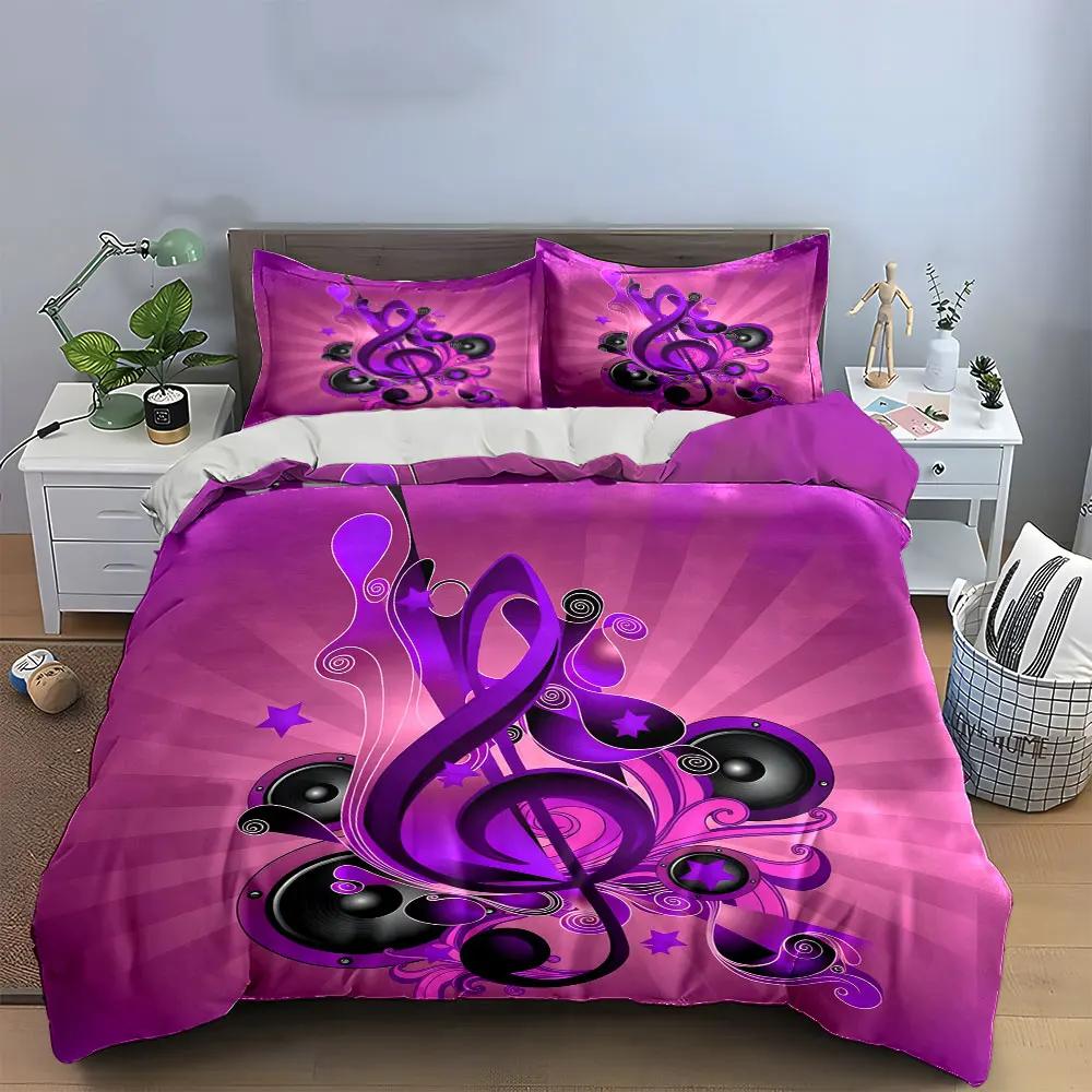 "Music-Themed Purple Design Set" Multiple sizes kid's and adults' bedroom Exquisite 3PC bedding set, gift