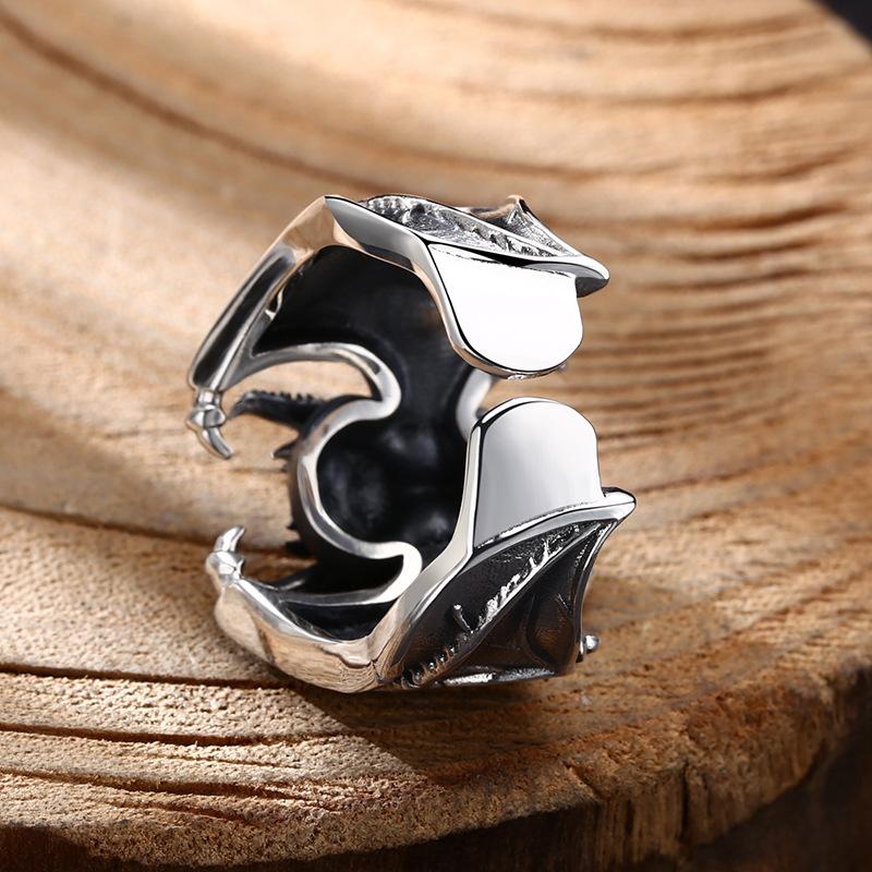 Skeleton Bat Ring Imitation Copper Opening Retro Personalized Trendy Wide Edition Ring Punk Zircon