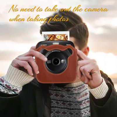 Portable PU Leather Camera Case Bag with Shoulder Strap Compatible with Fujifilm Fuji Instax SQ20