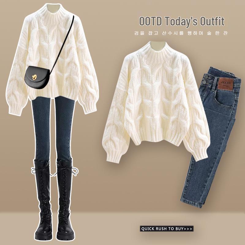 Women's Milky White Fluffy Cable Knit Sweater - Soft, Loose-Fitting, and Gentle for Spring/Summer