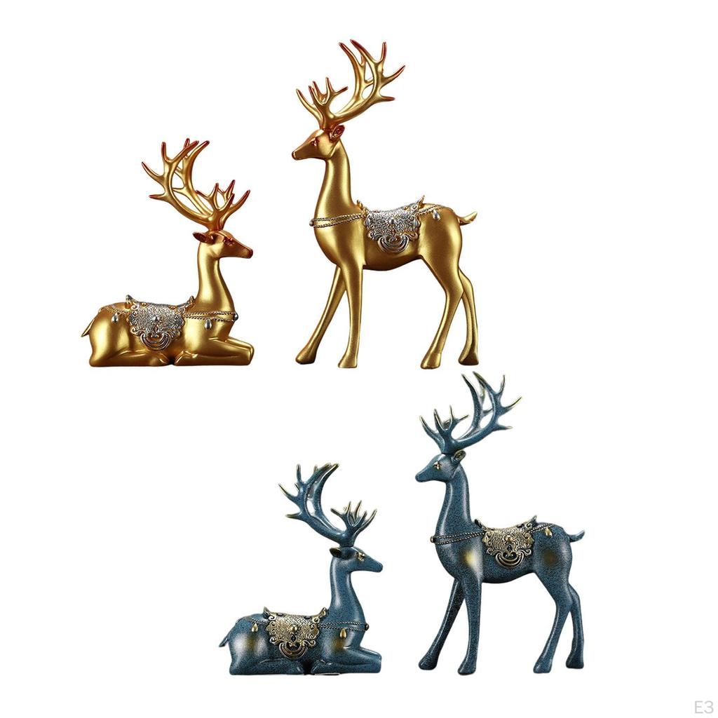 2Pcs Reindeer Figurines Nordic Style Elk Sculpture Resin Deer Statues for Wine Cabinet Decoration