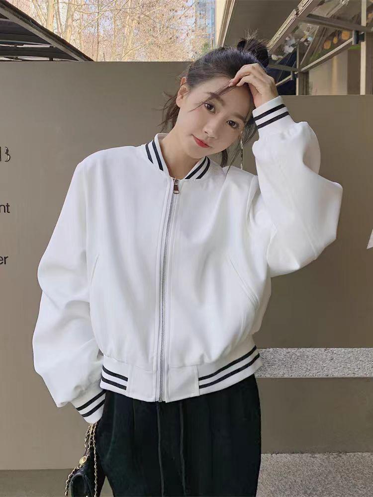 Women's White Fragrance Style Baseball Jacket 2024 - Petite, Short, High-End Niche American Design.