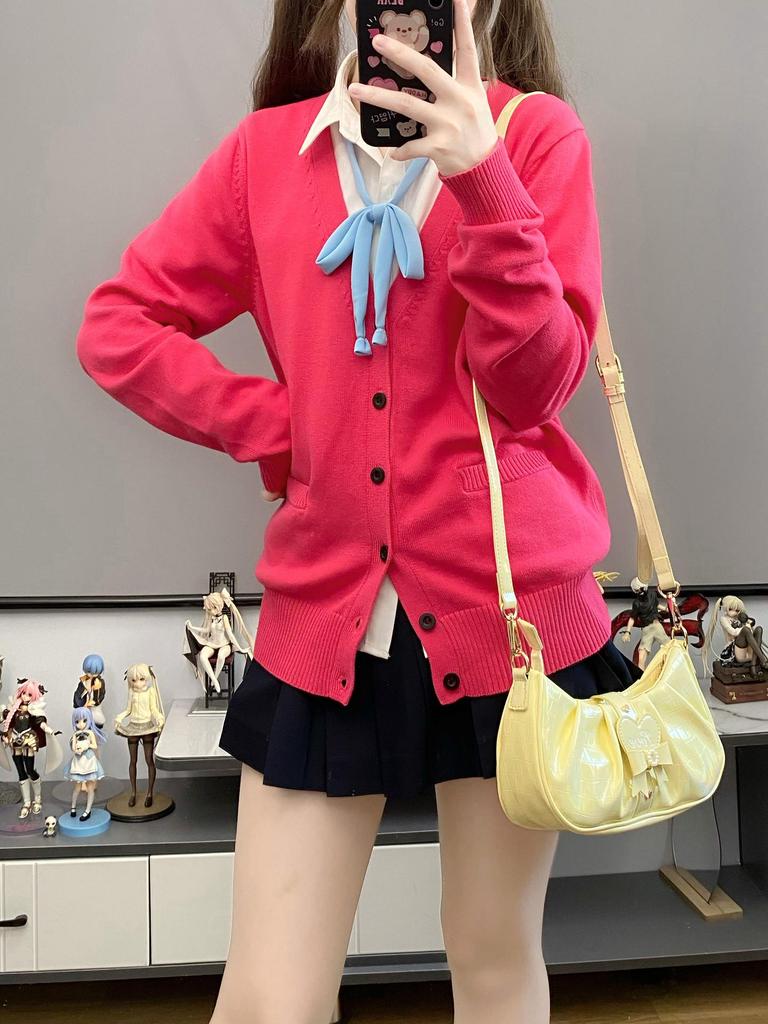 Original JK Basic Solid Color Long Sleeve Cardigan Sweater - Japanese Uniform Style, Versatile Loose Fit Knitted Top.