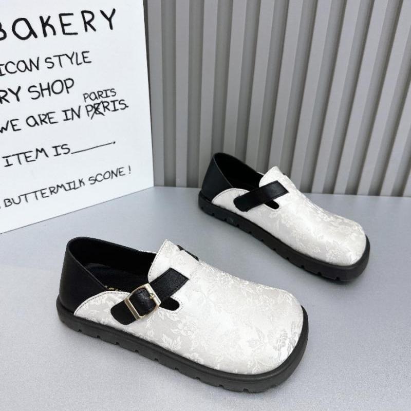 Ugly Cute Retro National Style Shoes Women's 2025 Spring New Soft-soled Single Shoes Lazy One Pedal Casual Versatile Boken Shoes