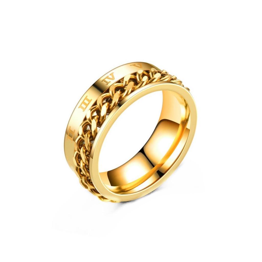 Stainless Steel Roman Numeral Rotating Ring - Titanium Chain Band