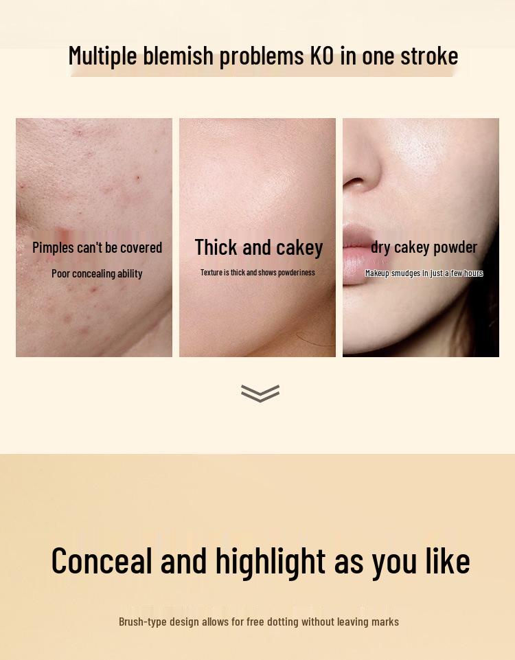 GECOMO Press-Type Concealer Pen: Covers Dark Circles, Acne Scars, Blemishes & Brightens Tear Troughs with Liquid Cream