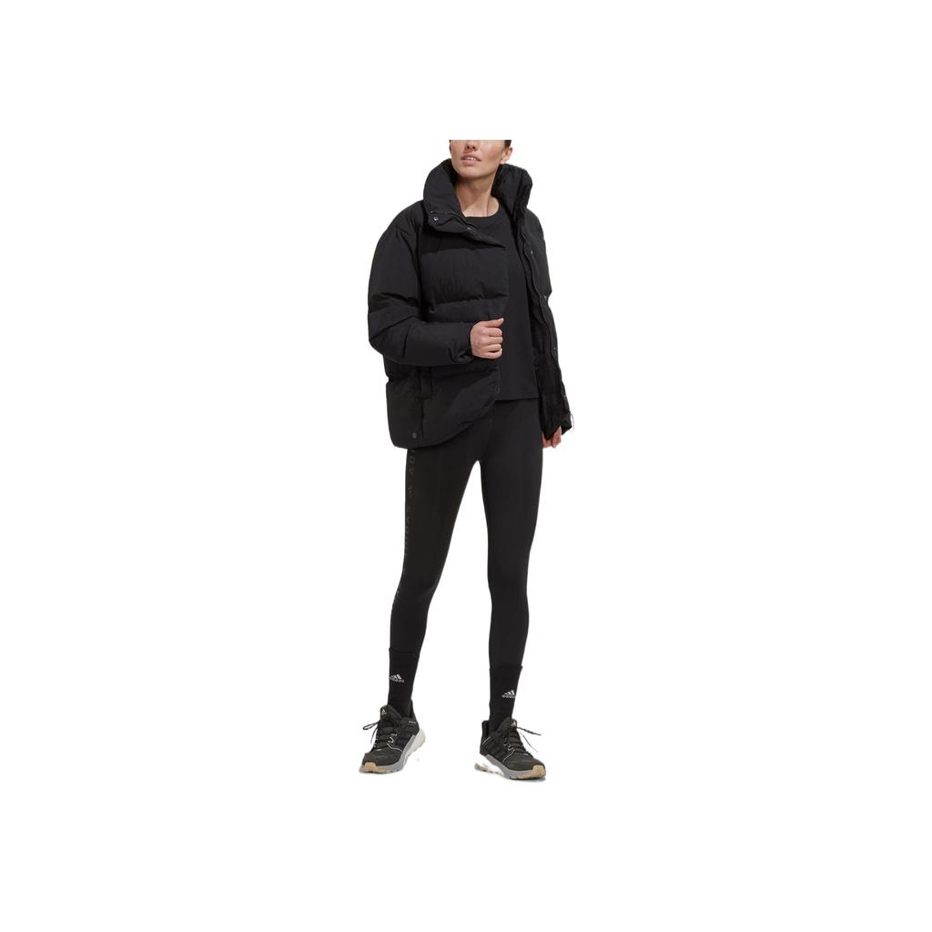 Adidas Big Baffle Logo Print Stand Collar Down Jacket Women Outerwear Black HN9934