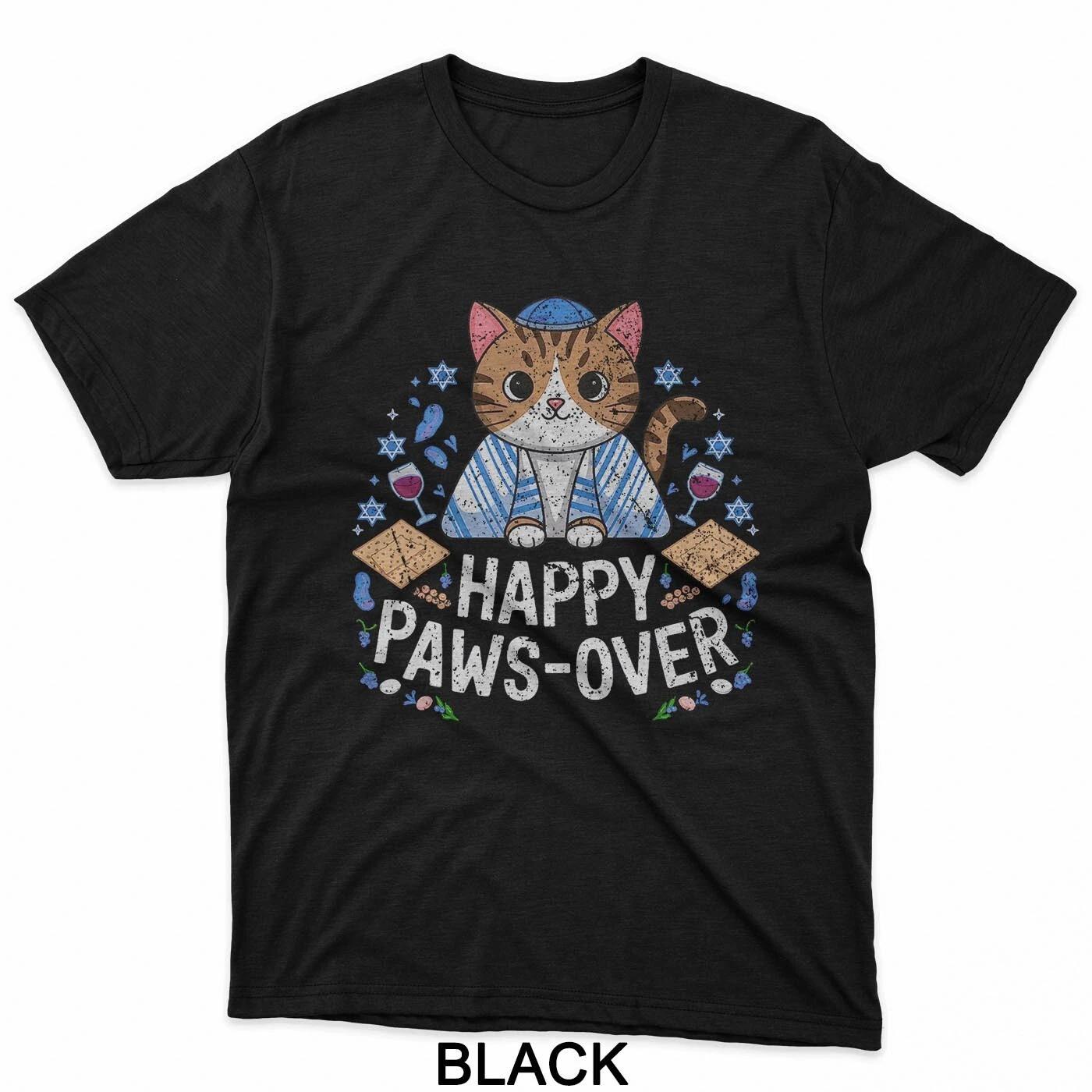 Happy Pawsover Cat Lover Funny Cat Passover Seder Jewish T-Shirt S