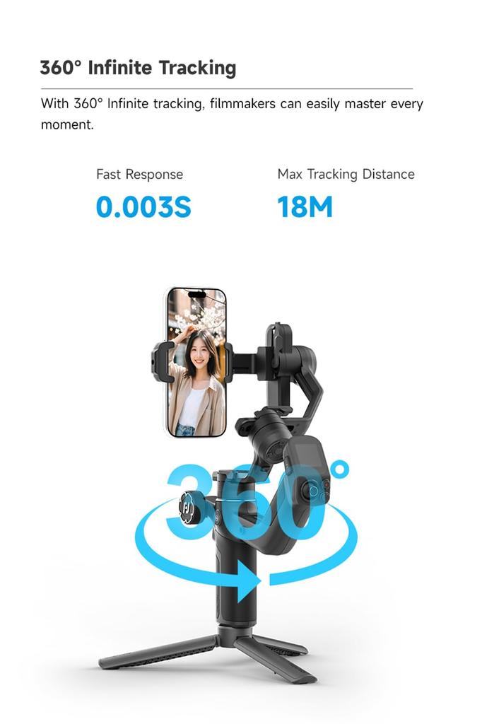 FeiyuTech SCORP Mini 3 Smartphone Gimbal with AI Tracking Module Cooling Integrated 2kg Smartphone Stabilizer for iPhone Android & Fan, Grip, Payload,