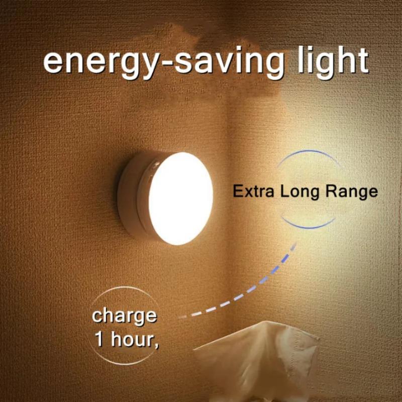 LED Night Light Wireless Motion USB Charging Cabinet Night Lamp Bedside Table For Bedroom Home Closet Sensor Round Lights