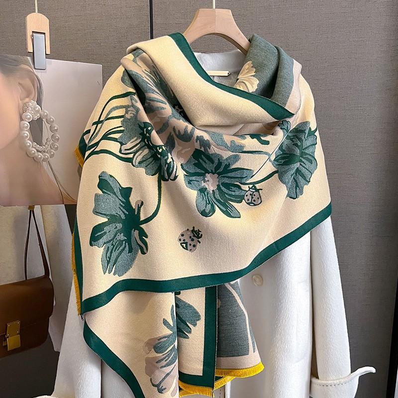 Premium Double-Sided Jacquard Houndstooth Scarf Wrap Women Winter Fall Warm Cotton Blend Shawl 185x70cm