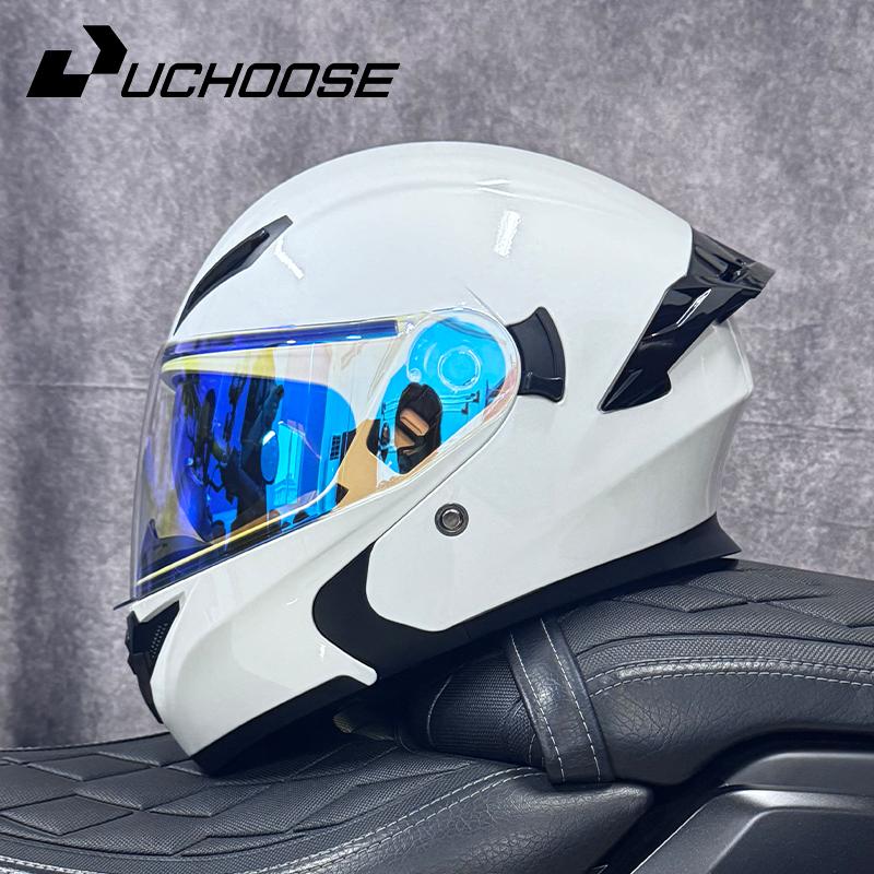 DOT Uchoose Approved Helmets Crash Motorbike Protective Gear Men Women Flip Up Helmet Motorcycle Visor Double Sun