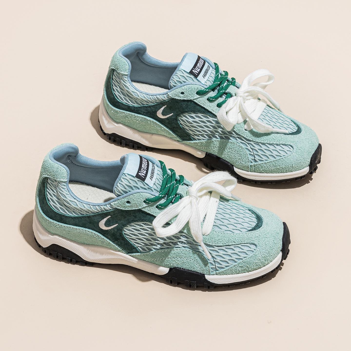 

Leather women s summer new breathable mesh dad shoes thick-soled heightening sports and leisure shoes 40 зелений