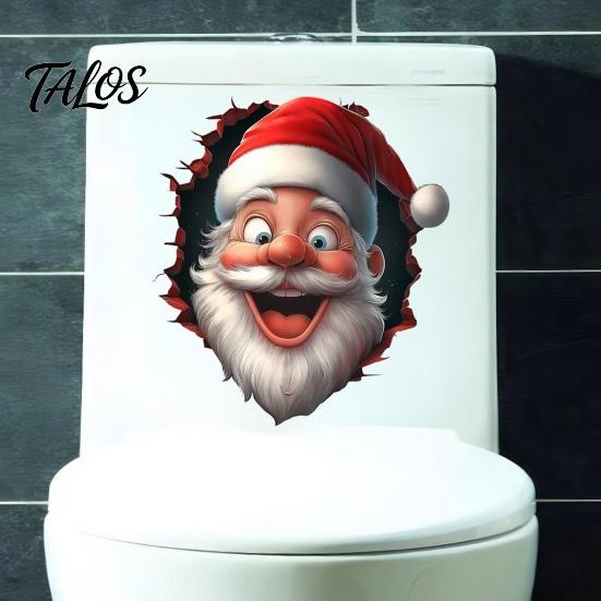 Funny Holiday Party Decorations Santa Toilet Sticker, Christmas Lid Decal, Self-Adhesive, 3D Festive Tank Clings Hole Waterproof PVC Wall Sticker for