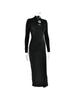 Hollow Out Long Sleeve Sexy Maxi Dress For Women Gown Autumn Winter New Metal Buckle Ruched Slit Long Dress Elegant