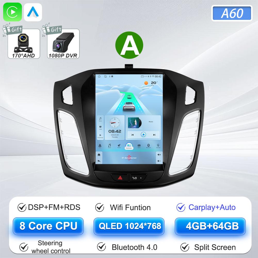 Android 16 Car Radio For Ford Focus 3 Mk 3 2011 2012 2013 2014- 2019 For Tesla Style Carplay Stereo Head Unit GPS 4G Wifi DSP BT