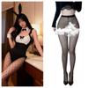 European Style Sexy Backless Crotchless Bunny Girl Bodysuit with No-Removal Straps