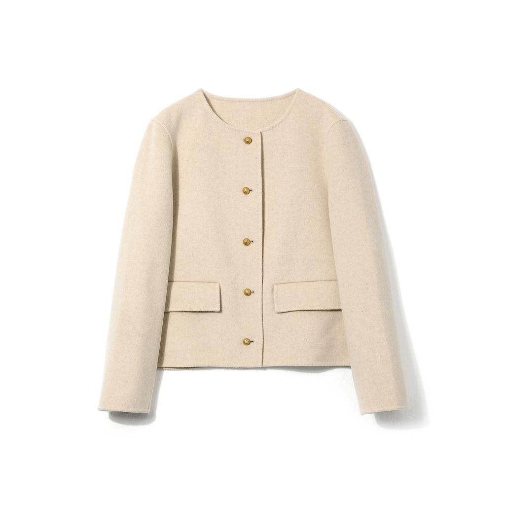 Sheep Wool Double-sided Woolen Coat Small Coat Single-breasted Short Round Neck Temperament Coat Women