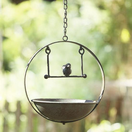 Wrought Iron Aged Green Bird Swing Feeder & Waterer Other