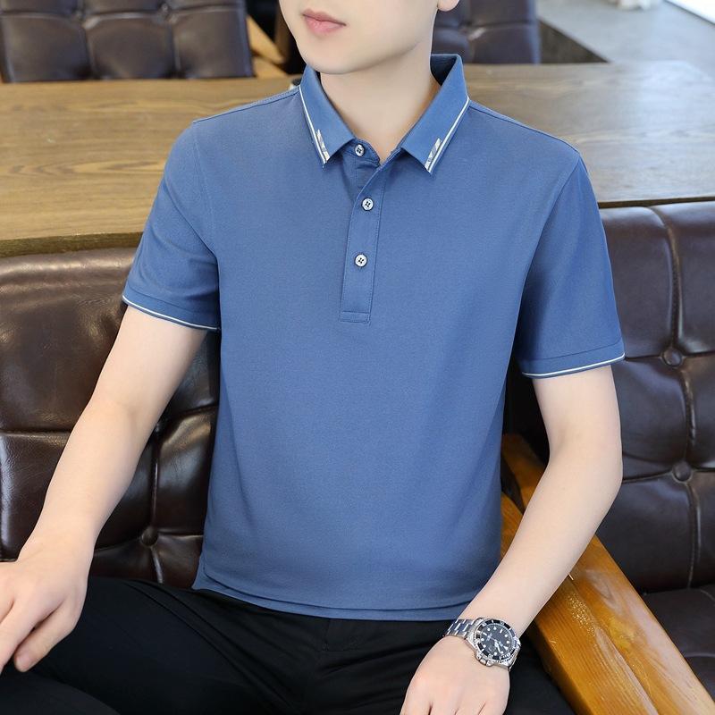 Summer New Men'S Business Casual Short Sleeve Polo Shirt Anti-Wrinkle Ice Silk T-Shirt Top Lapel Polo Workwear