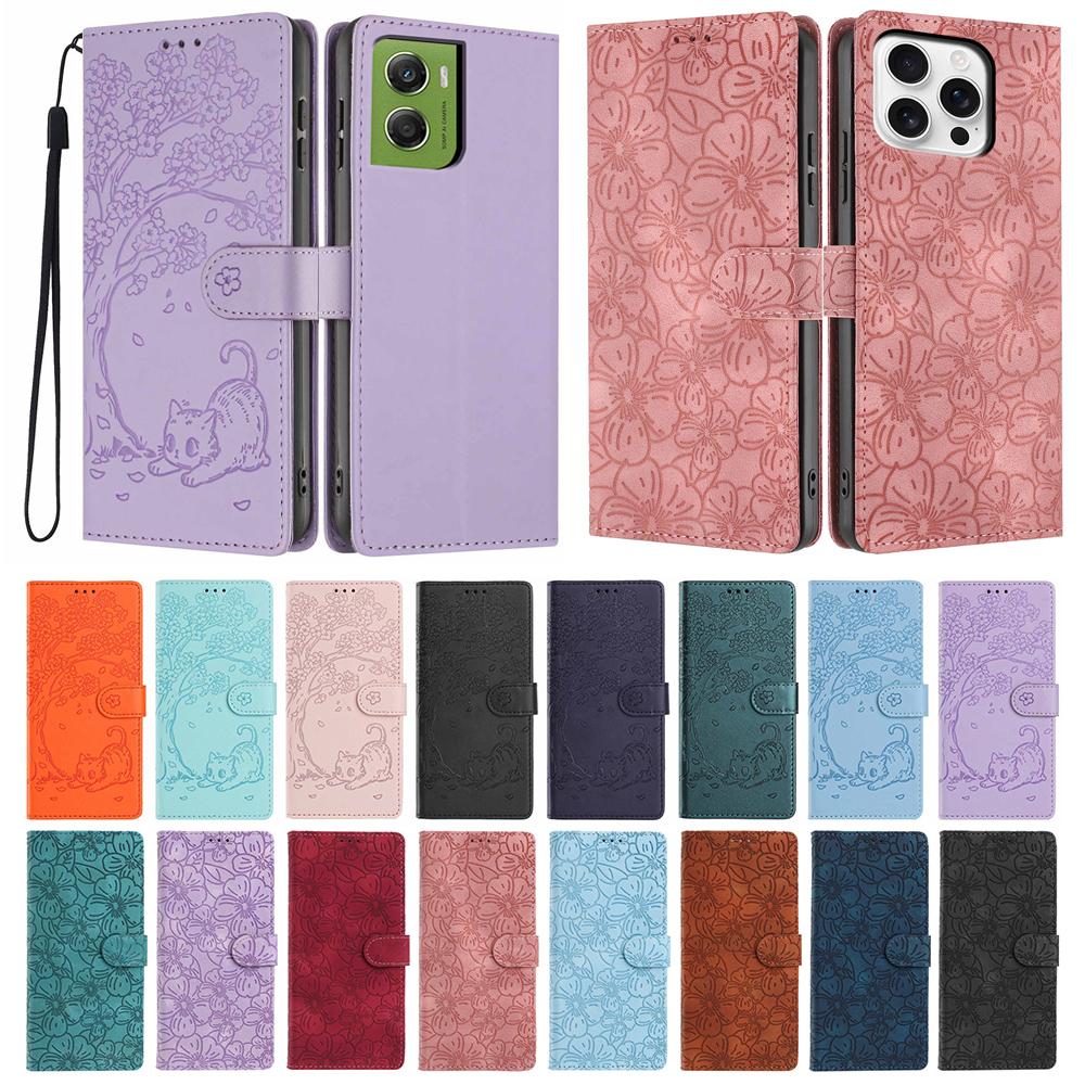 Luxury 3D Embossed Leather Wallet Case for Moto G35 G04S G05 G06 G10 G13 G14 G15 G22 G23 G24 Power G30 G32 G34 G42 Phone Cover