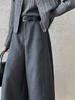 Women's LUXI Woolen Stand-up Collar Wide-leg Cropped Pants - Korean Style, Autumn Slimming High-End Feel