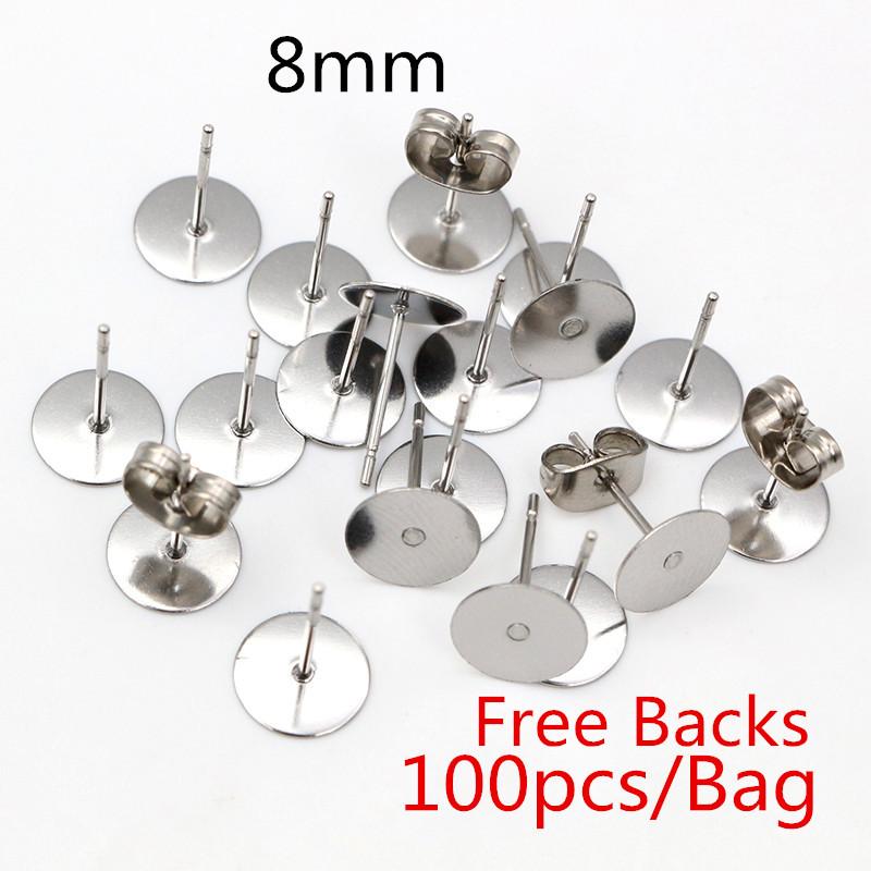 50-100 stuks/partij Gouden Roestvrij Staal Oorbellen Studs Lege Stiftbasis Pinnen Met Oorbellen Dop Sluitingen Oor Achterkant Voor DIY Sieraden Maken