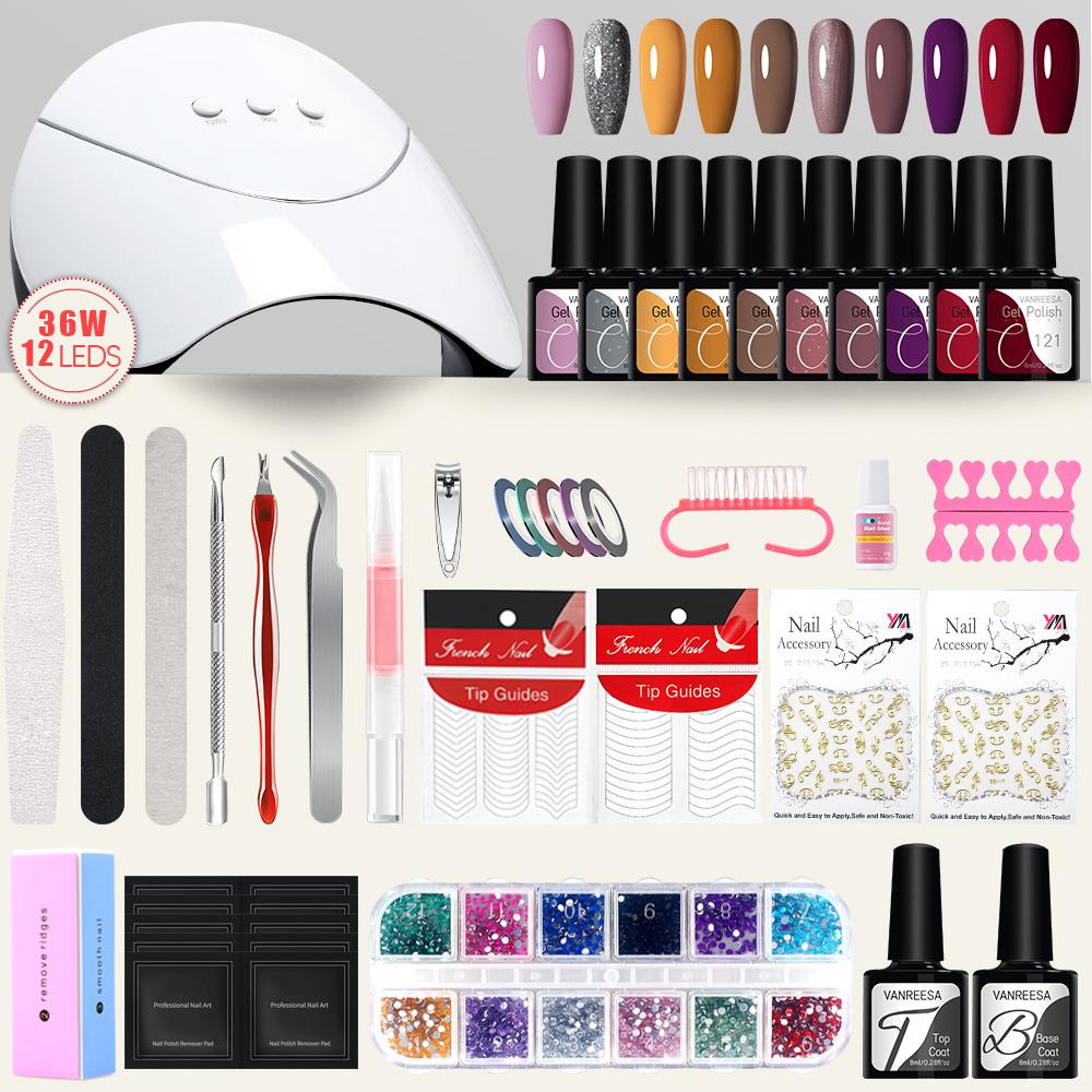 VANREESA Manicure Set for Nails Building Poly Extension Gel With Nail Gel Polish Set UV LED Lamp Nail Drill Machine False Nails Extension Design Set