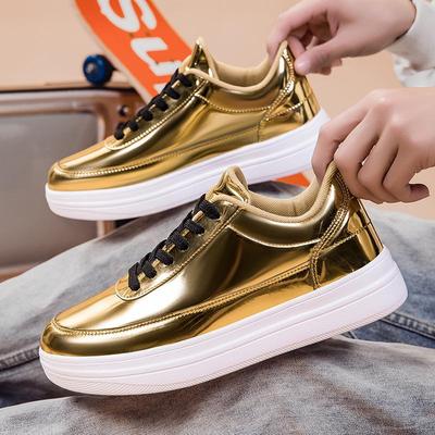 Autumn Plus Size Patent Leather Men's Casual Trend Sports Shoes with Thick Sole